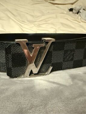 Louis Vuitton Men’s Black Damier Canvas Belt with Silver LV Buckle